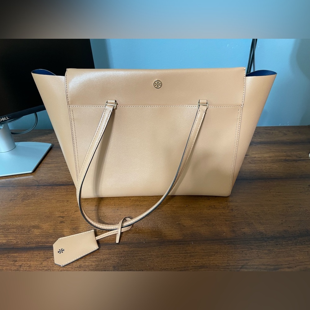 Tory Burch Leather Parker Tote/Purse - Beige/Tan